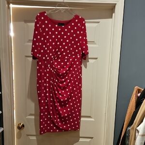 Connected Apparel Pink and White Polka Dot Midi Dress
